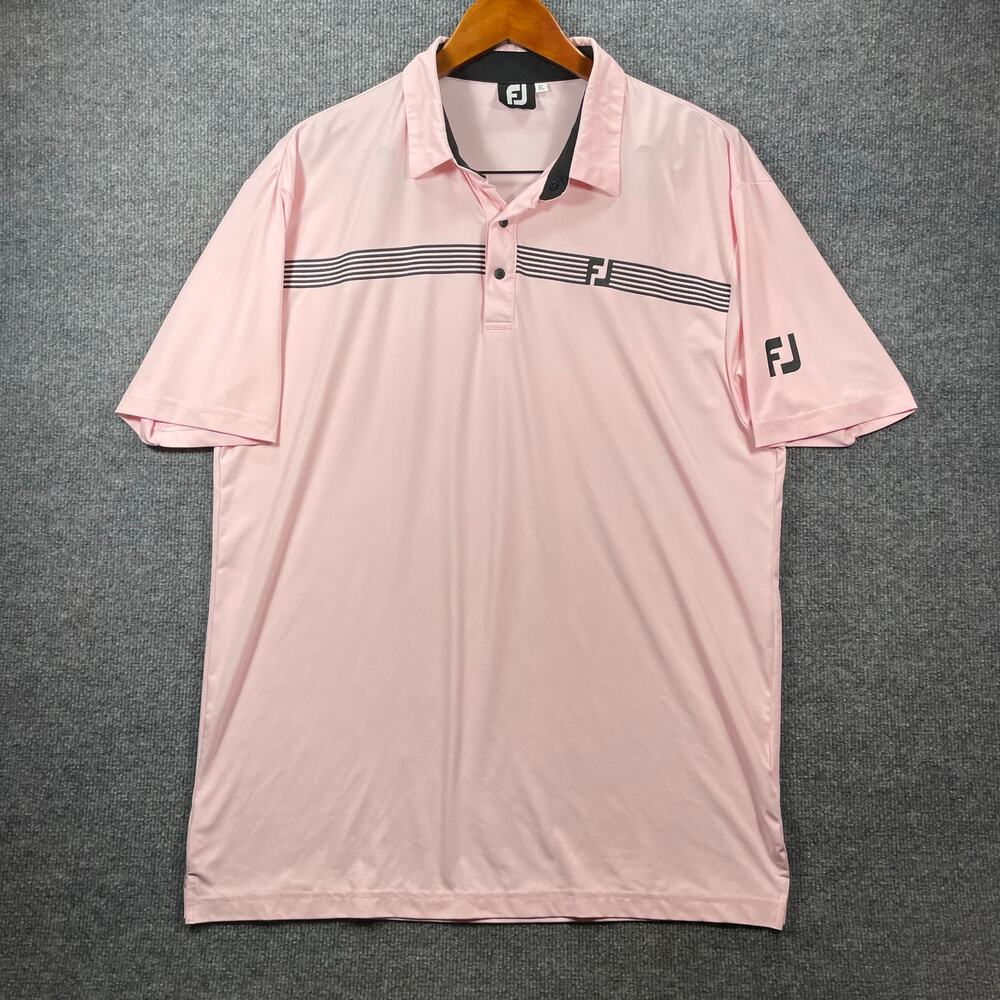 FootJoy Snap Up Golf Polo Shirt Men's XL Pink/Black Striped Activewear Outdoors